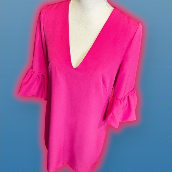 Milly ‘Mandy’ V-Neck 3/4-Length Sleeve Mini Dress in “Raspberry” Hot Pink Size 8 - Picture 16 of 16